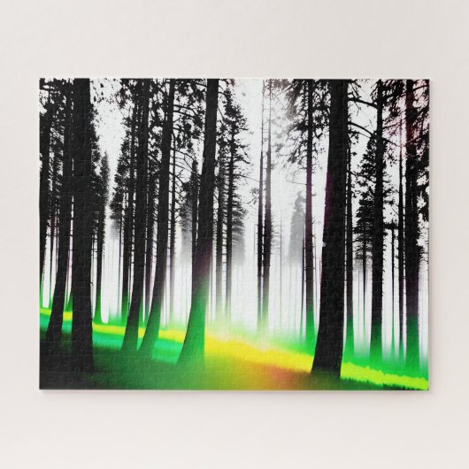 Puzzle Forêt Abstraite de mélèze noir blanc et jaune vert (Horizontal)