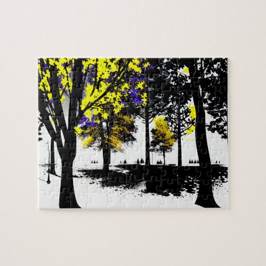 Puzzle Forêt Abstraite de silhouette avec jaune et violet (Horizontal)