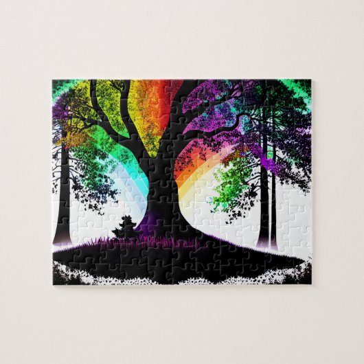 Puzzle Forêt Abstraite de silhouette noire en Feuille col (Horizontal)