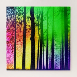 Puzzle Forêt arc-en-ciel Abstraite et Silhouette noire