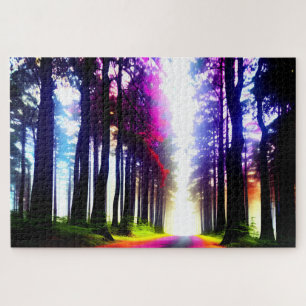 Puzzle Forêt arc-en-ciel enchantée avec soleil