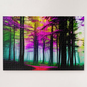 Puzzle Forêt colorée Abstraite avec arbres noirs Chemin r