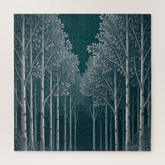Puzzle Forêt d'arbres blancs et bouleaux de teinte sarcel (Vertical)