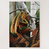 Puzzle Forêt d'Automne Dragon Ambre Bouleau Fantastique (Vertical)