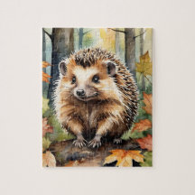 Forêt de Bois Aquarelle Hérisson Automne Animal