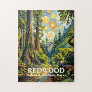 Puzzle Forêt de montagne de séquoias, peinture colorée de