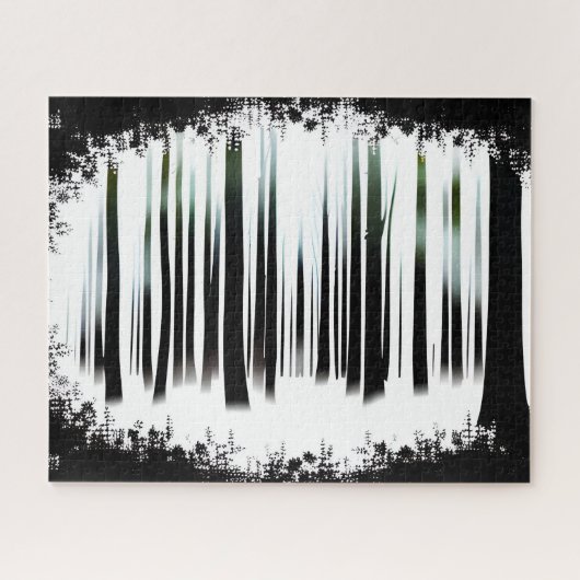 Puzzle Forêt de silhouette d'hiver noir et blanc (Horizontal)