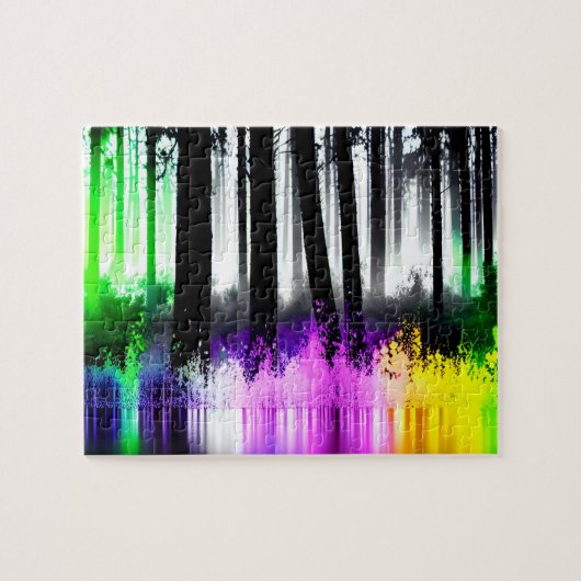 Puzzle Forêt de silhouette noire avec éclaboussures multi (Horizontal)