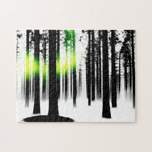 Puzzle Forêt de silhouette noire avec lumière verte