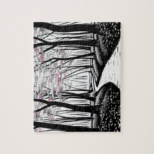 Puzzle Forêt de silhouette noire et blanche de Feuilles v (Vertical)