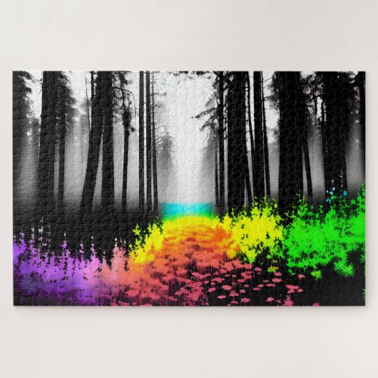 Puzzle Forêt de silhouette noire et blanche et éclaboussu (Horizontal)