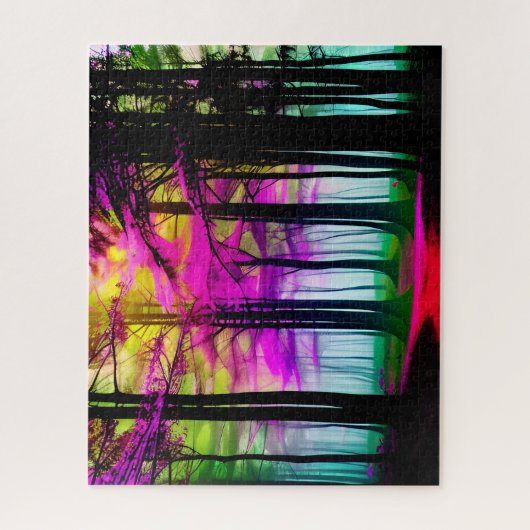 Puzzle Forêt de truites enchantées noir et blanc et vert (Vertical)