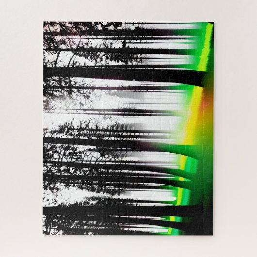 Puzzle Forêt de truites enchantées noir et blanc et vert (Vertical)