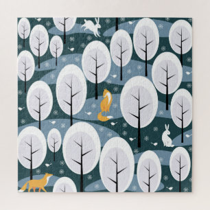 Puzzle Forêt d'hiver de Noël : Animaux Motifs sans coutur