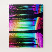 Puzzle Forêt enchantée arc-en-ciel avec silhouettes arbor (Vertical)