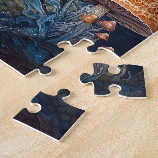 Puzzle Forêt enchantée Champignons Château Imaginaire Art (Côté)