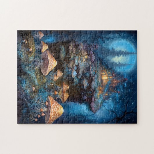Puzzle Forêt enchantée Champignons Château Imaginaire Art (Horizontal)