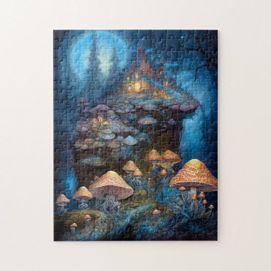 Puzzle Forêt enchantée Champignons Château Imaginaire Art (Vertical)