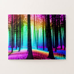 Puzzle Forêt magique avec silhouettes d'arbre