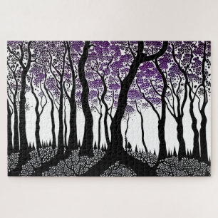 Puzzle Forêt noire et blanche Abstraite avec Feuilles vio