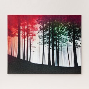 Puzzle Forêt Noire Silhouette avec Invasion Couleur Rouge