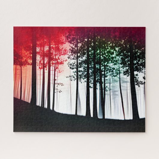 Puzzle Forêt Noire Silhouette avec Invasion Couleur Rouge (Horizontal)