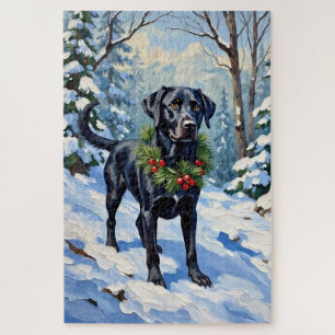 Puzzle Forêt sereine de Noël de Labrador noir