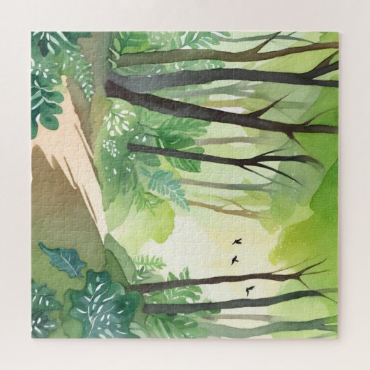 Puzzle Forêt verte florissante | Aquarelle naturelle (Horizontal)