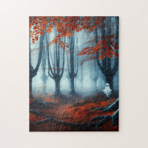 Puzzle Forêts éffrayantes d'automne avec un fantôme