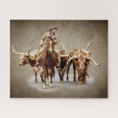 Puzzle Fort Worth Cattle Drive sur la sépia texturée (Horizontal)