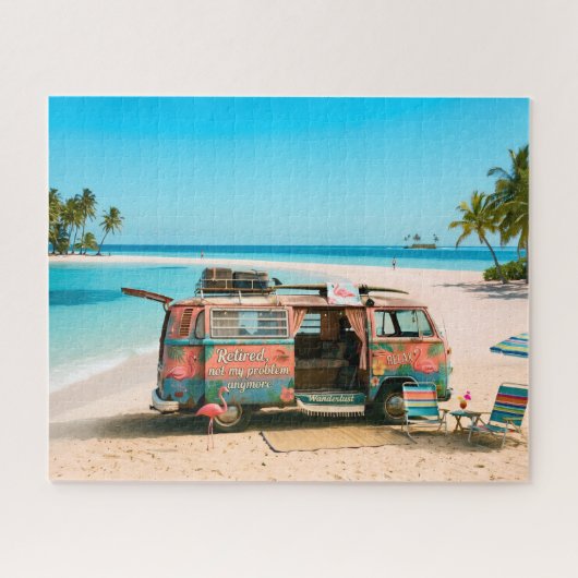 Puzzle Fourgon Thème Retraite sur Plage Tropicale (Horizontal)