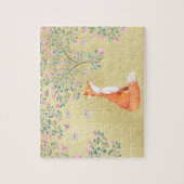 Puzzle Fox avec des papillons et des fleurs roses (Vertical)
