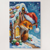 Puzzle Fox Peeking from Gingerbread House Hat (Vertical)