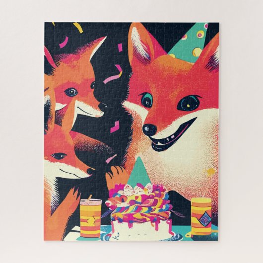 Puzzle Foxes de Whimsical fête d'anniversaire en style Ri (Vertical)