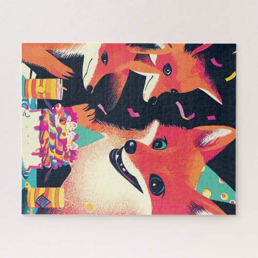 Puzzle Foxes de Whimsical fête d'anniversaire en style Ri (Horizontal)