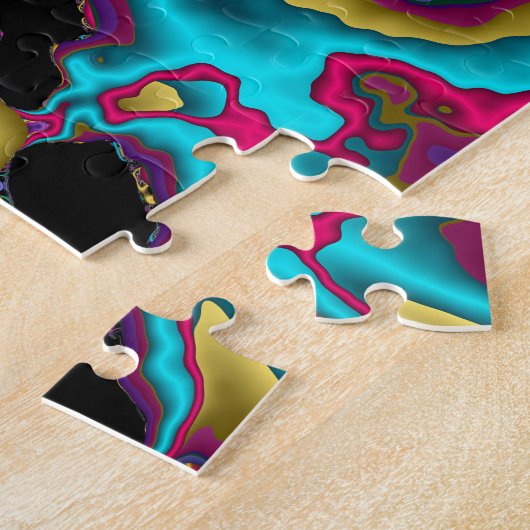 Puzzle Fractale Abstraite spirale rose Turquoise Jaune (Côté)