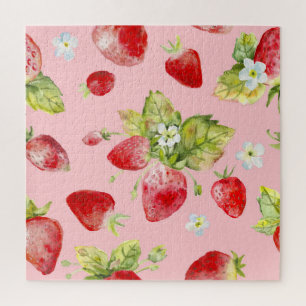 Puzzle Fraises d'aquarelle, motif transparent et fruité.