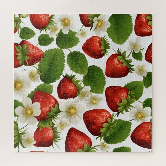 Puzzle Fraises, Feuilles et fleurs dynamiques (Horizontal)