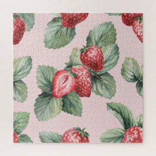 Puzzle Fraises mûres d'été : Aquarelle rose