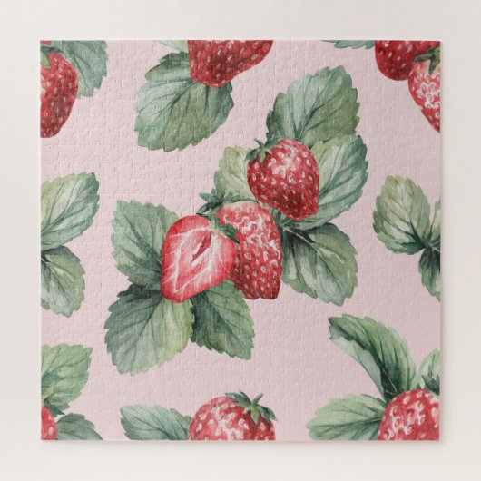 Puzzle Fraises mûres d'été : Aquarelle rose (Vertical)