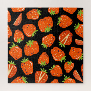 Puzzle Fraises Noir : Texture Vintage sans fil