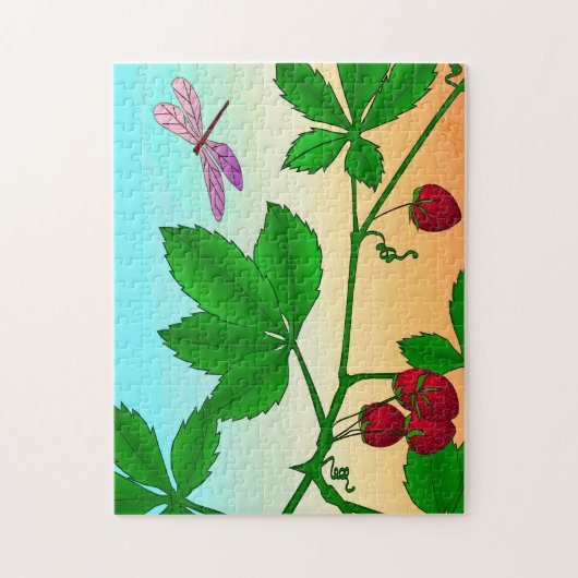 Puzzle Fraises sur une branche et libellule (Vertical)