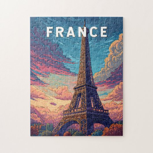 Puzzle France Illustration Travel Art Vintage (Vertical)