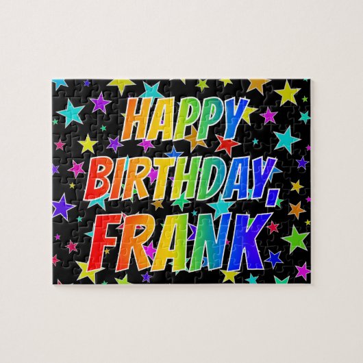 Puzzle "FRANK" Prénom, Amusant "HEUREUX ANNIVERSAIRE" (Horizontal)