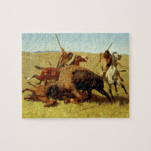 Puzzle Frédéric Remington Art occidental "Chasse au buffl