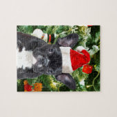 Puzzle French Bulldog Arbre de Noël Ornements Snowman (Horizontal)