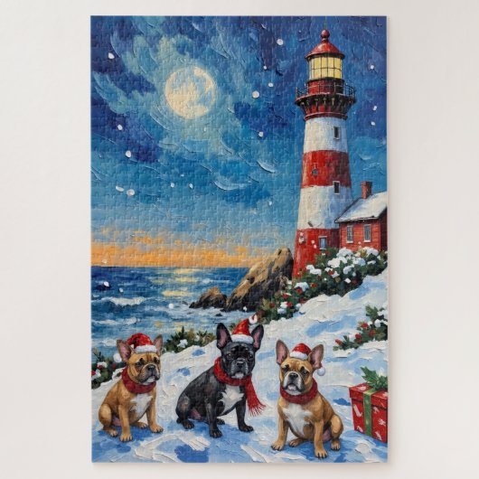 Puzzle French Bulldog Christmas Lighthouse Holiday (Vertical)