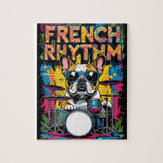 Puzzle French Bulldog Playing Drums (Vertical)
