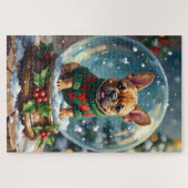 Puzzle French Bulldog Snow Globe Christmas Sweater (Horizontal)