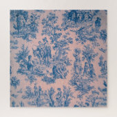 Puzzle French toile de jouy bleu et rose élégant (Vertical)